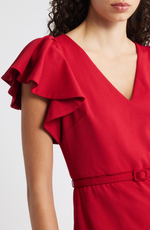 Anne Klein Belted Flutter Sleeve Sheath Dress In Red