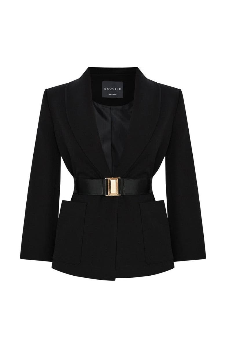 Exquise Armida Belted Jacket, Alternate, color, Black