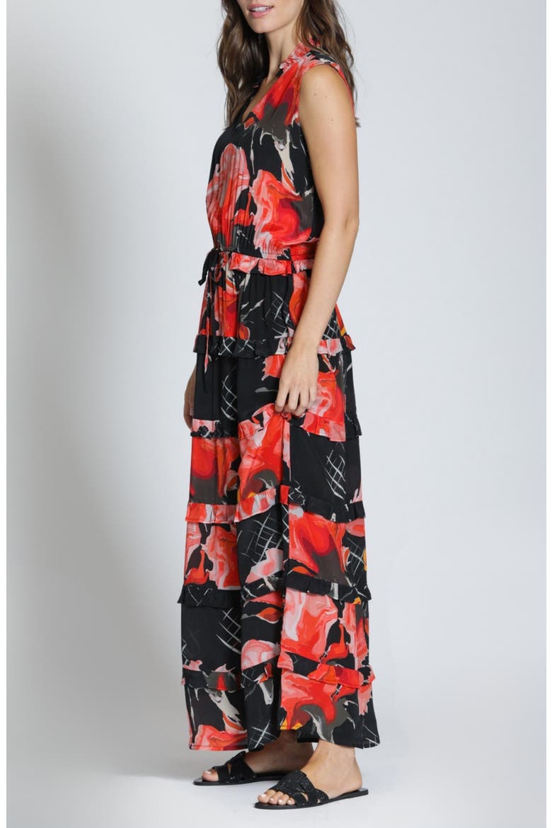 Batik Print Sleeveless Tiered Maxi Dress, Alternate, color, RED MULTI