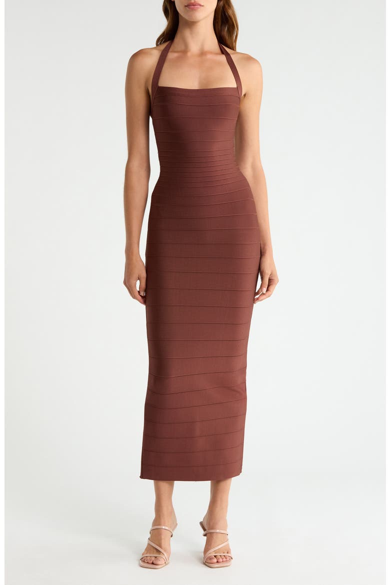 The Silhouette Halter Midi Dress, Alternate, color, CHOCOLATE