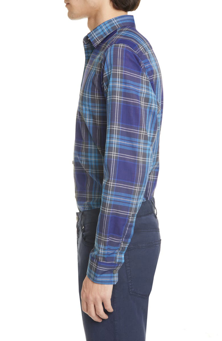 Z Zegna Extra Slim Fit Plaid Button-Up Shirt, Alternate, color, 