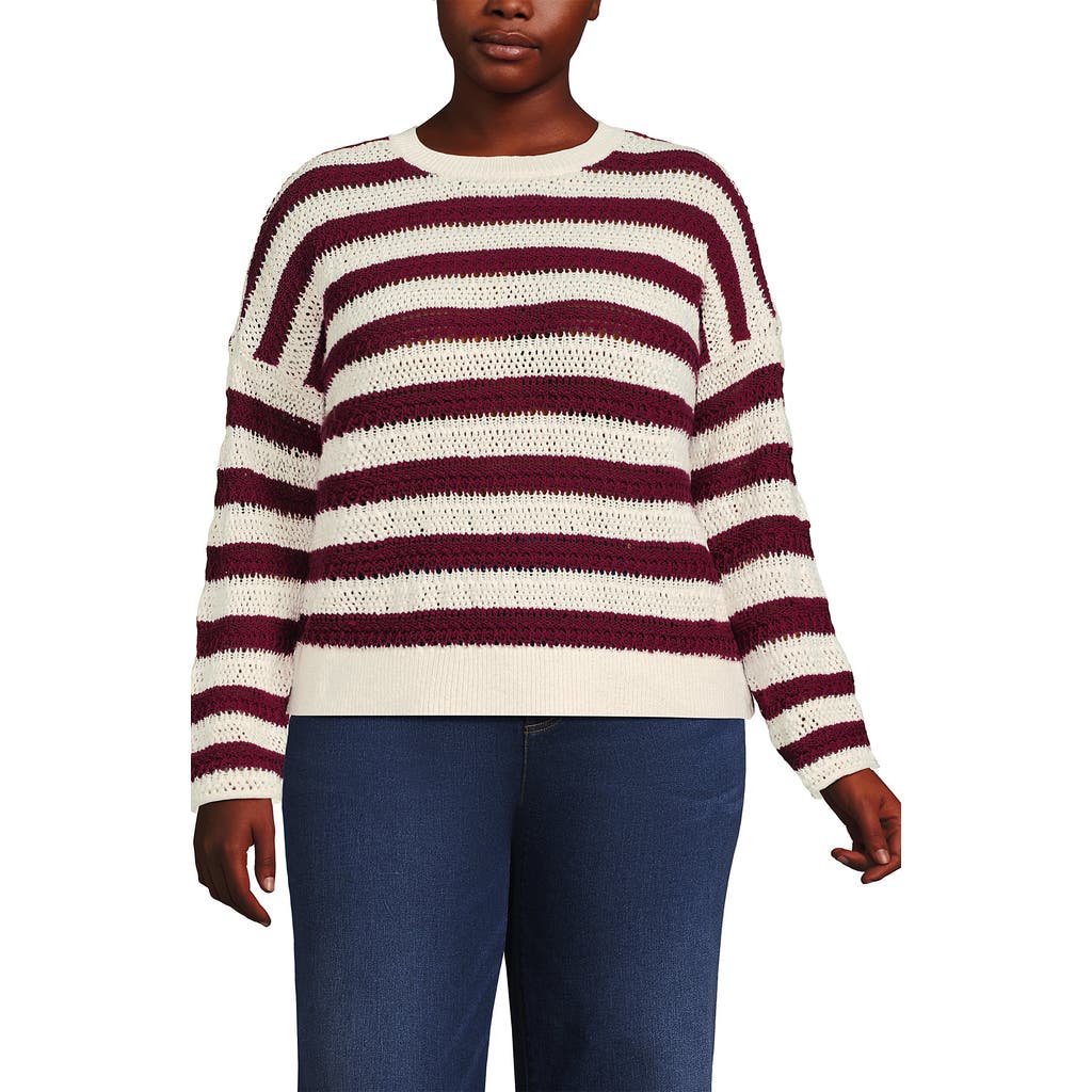 Lands' End Cotton Blend Pointelle Crew Neck Sweater In Gray