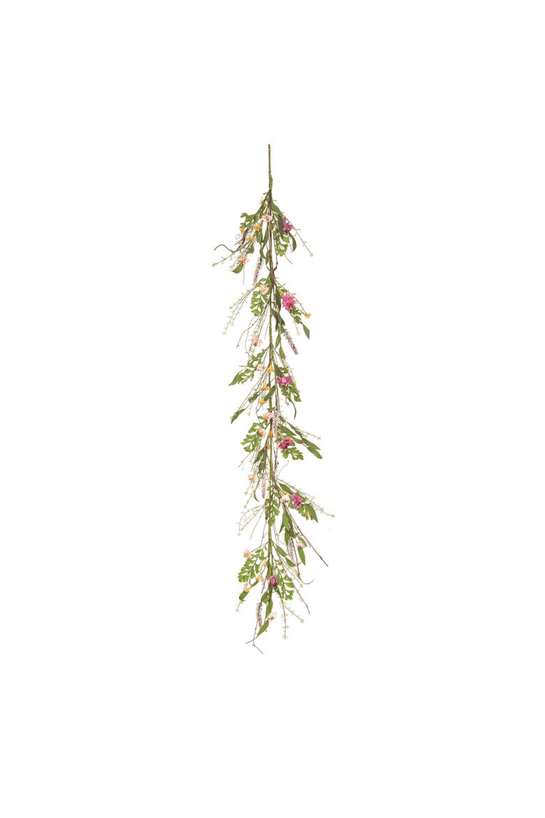 Natural Fiber 66.93 Inch Multicolor Spring Faux Dried Flower and Twig Garland for Home Decor, Main, color, Green