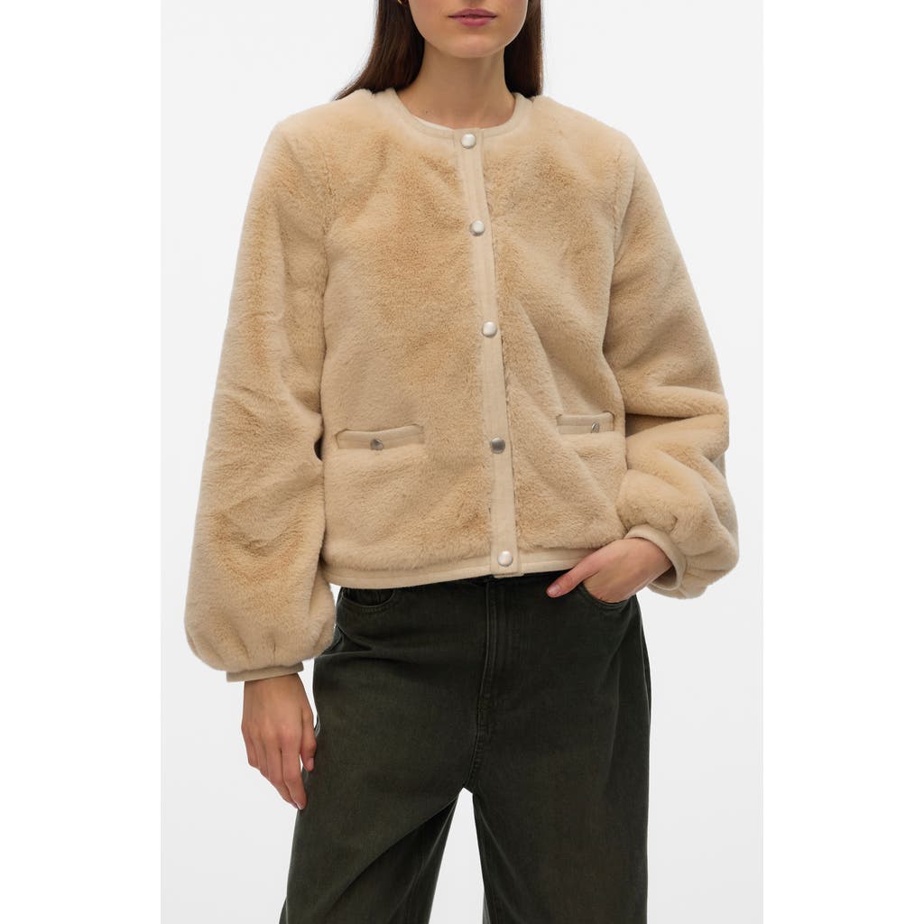 Vero Moda Starlet Faux Fur Jacket In Brown