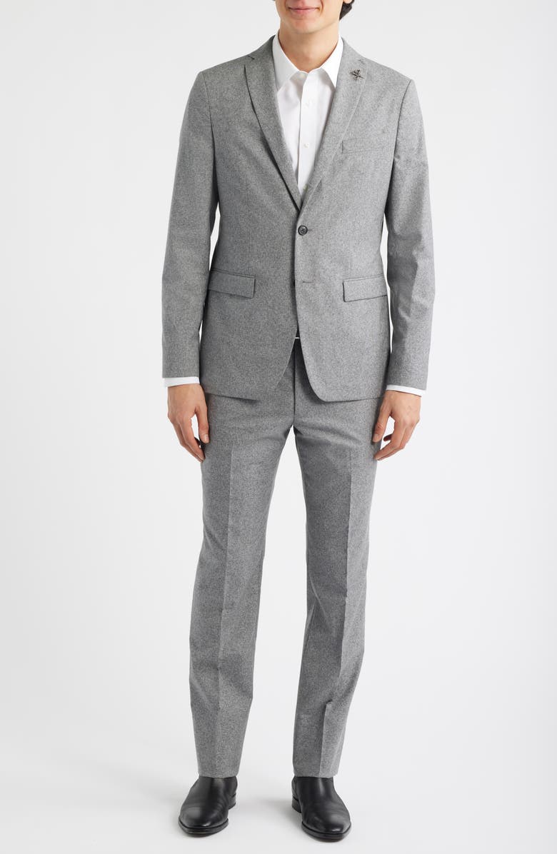 John Varvatos Star USA Varick Slim Fit Grey Mélange Wool & Cotton Blend Suit, Alternate, color, Grey