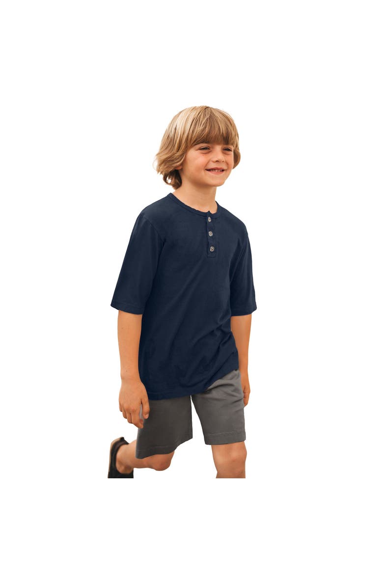 Boys Soft 100% Organic Cotton Jersey Short Sleeve Henley Tee, Alternate, color, Dark Navy