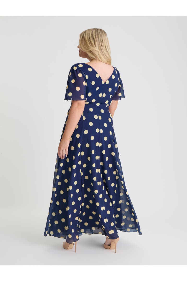 Isabelle Spot Angel Sleeve Maxi Dress, Alternate, color, Navy Cream Spot
