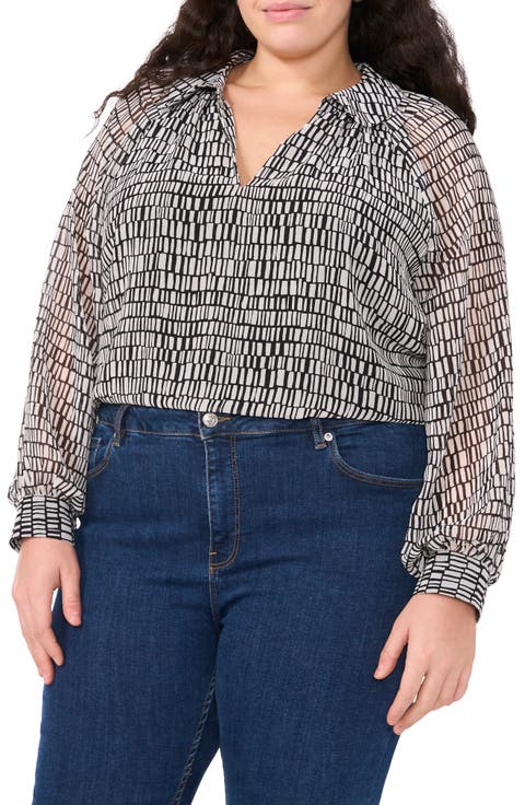 Abstract Print Long Sleeve Top (Plus)