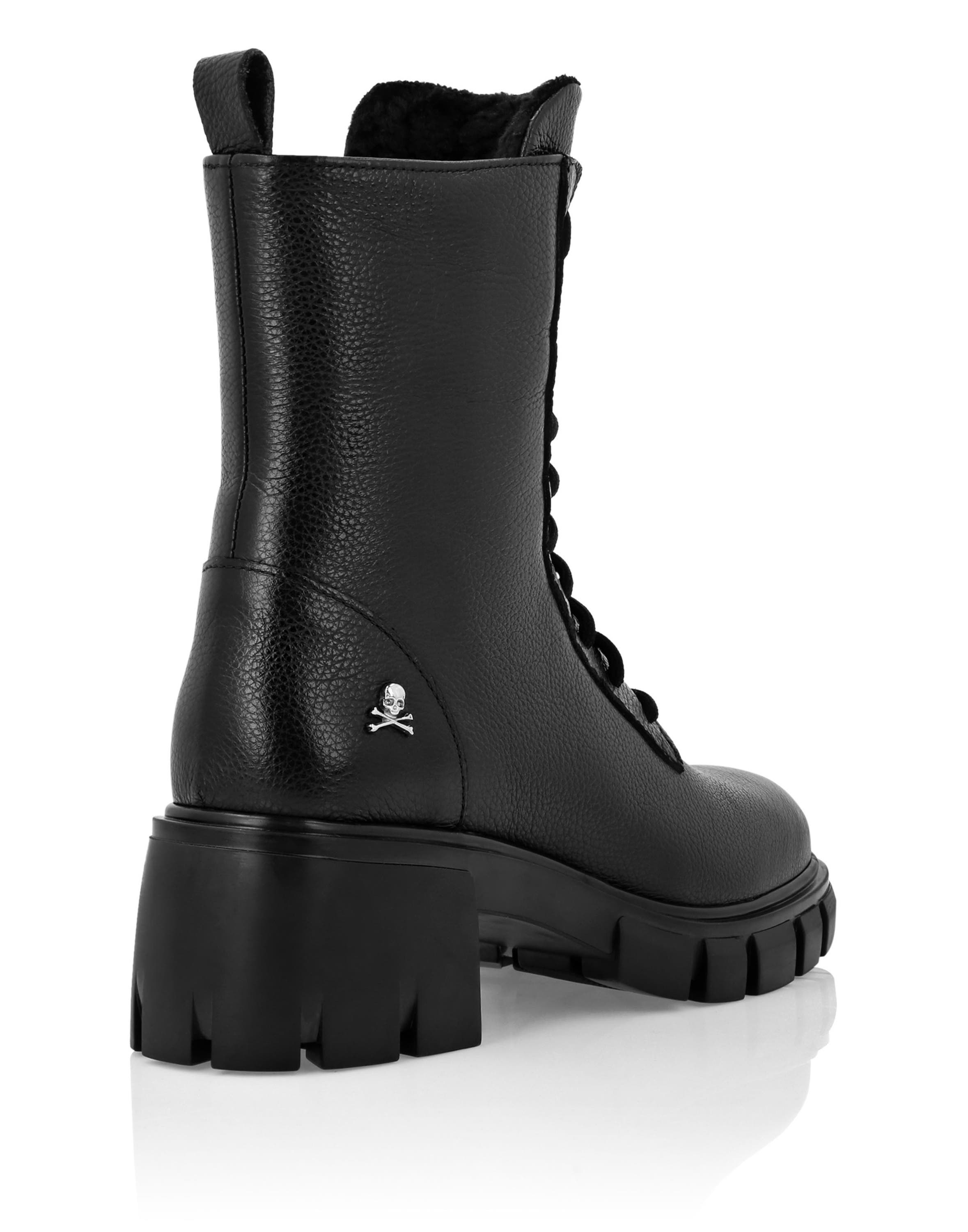 PHILIPP PLEIN Leather Low Flat Boots Women, Alternate, color, Black