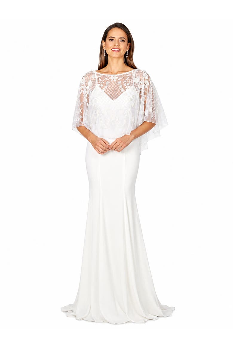 Beaded Faux-Wrap V-Neck Bridal Gown, Main, color, Ivory