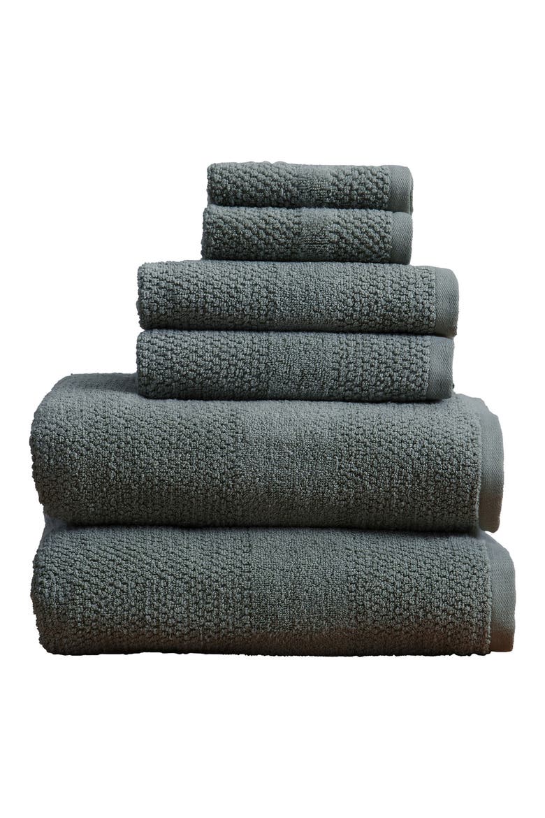 6-Piece Textured Weave Cotton Bath Towel Set, Main, color, MIDNIGHT BLUE