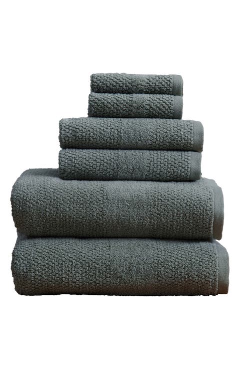 6-Piece Textured Weave Cotton Bath Towel Set