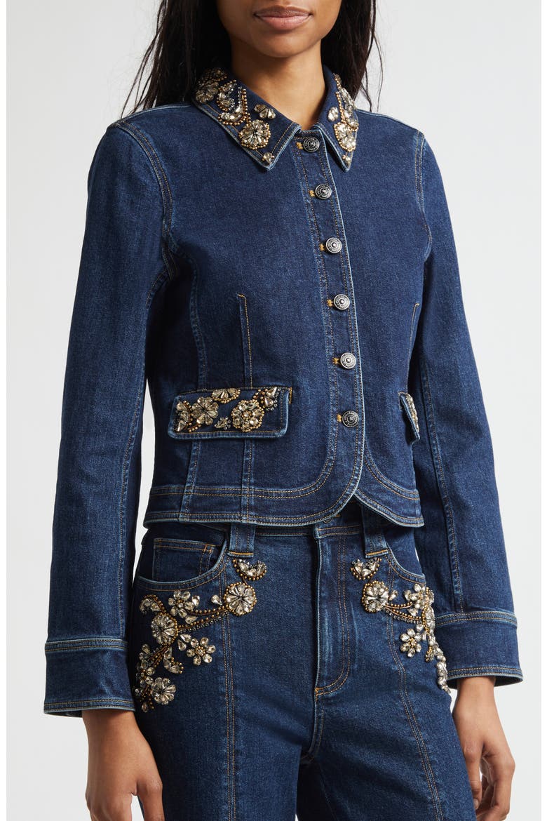 Ivy Crystal Crop Denim Jacket, Alternate, color, FONTAINE MULTI