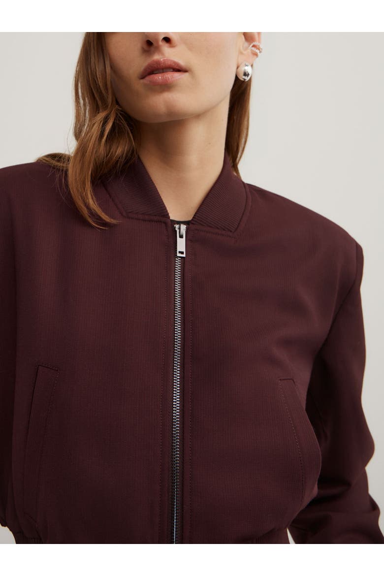 Shoulder Pad Cropped Bomber Jacket, Alternate, color, Wine