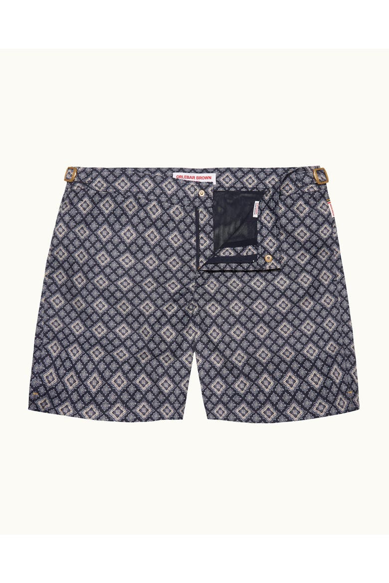 Bulldog Printed Mid-Length Swim Shorts, Main, color, NIGHT IRIS