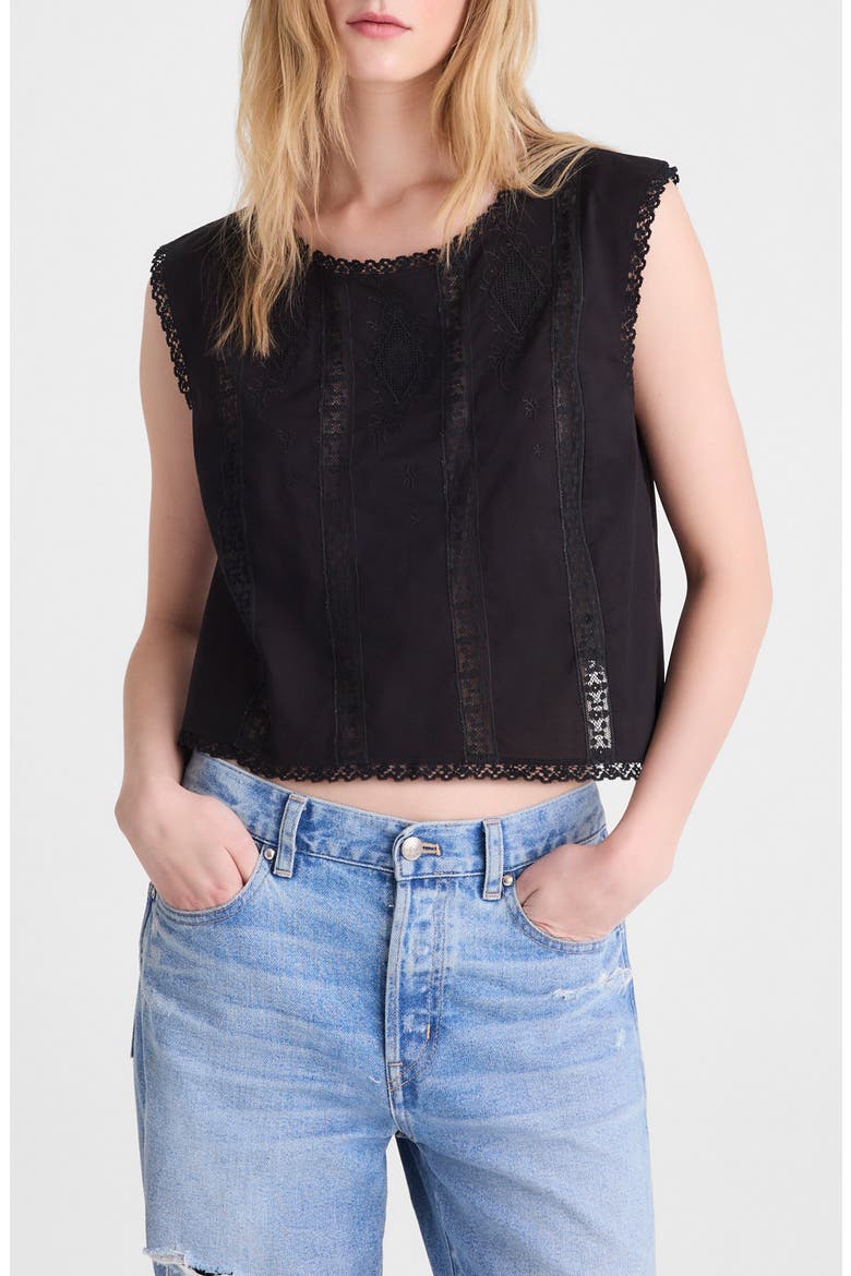 Embroidered Lace Insert Top, Main, color, JET BLACK