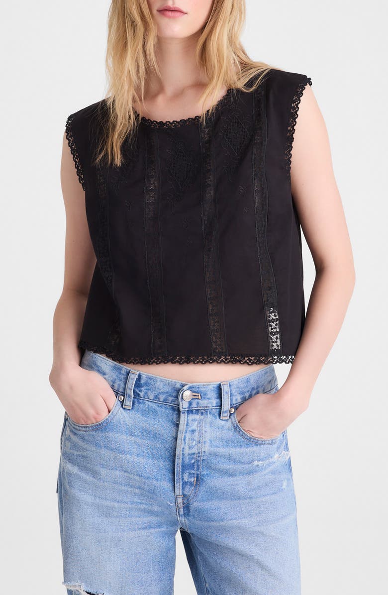Madewell Embroidered Lace Insert Top, Main, color, Jet Black