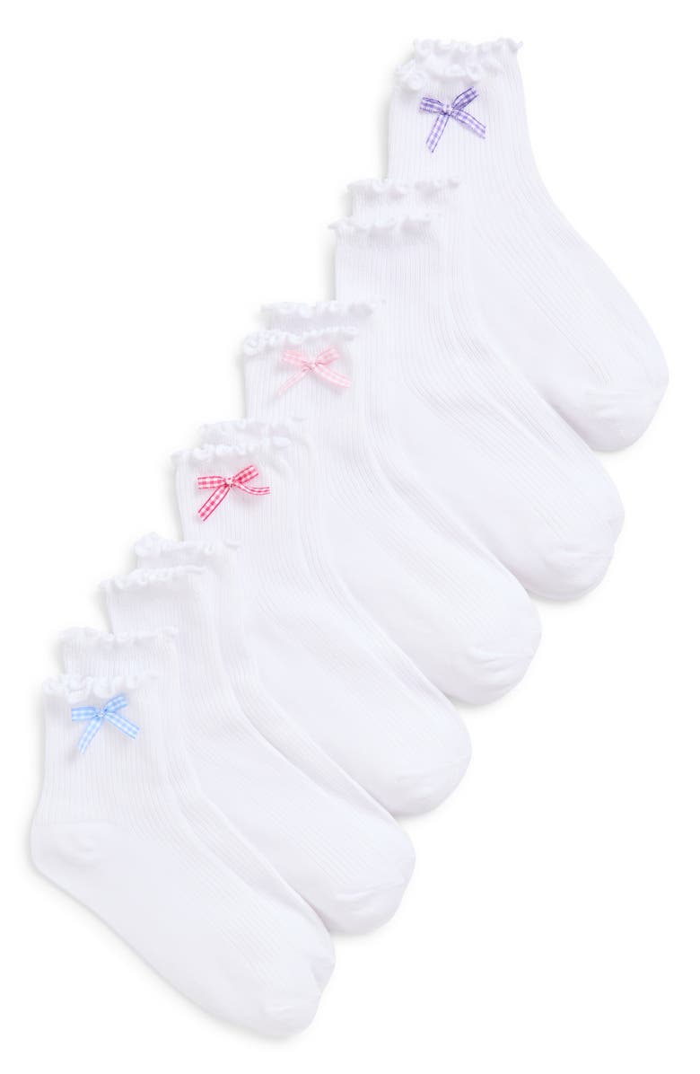 Capelli New York Kids' Assorted 6-Pack Bow Lettuce Edge Quarter Crew Socks, Main, color, White Combo