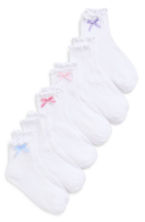Kids' Assorted 6-Pack Bow Lettuce Edge Quarter Crew Socks (Big Kid)