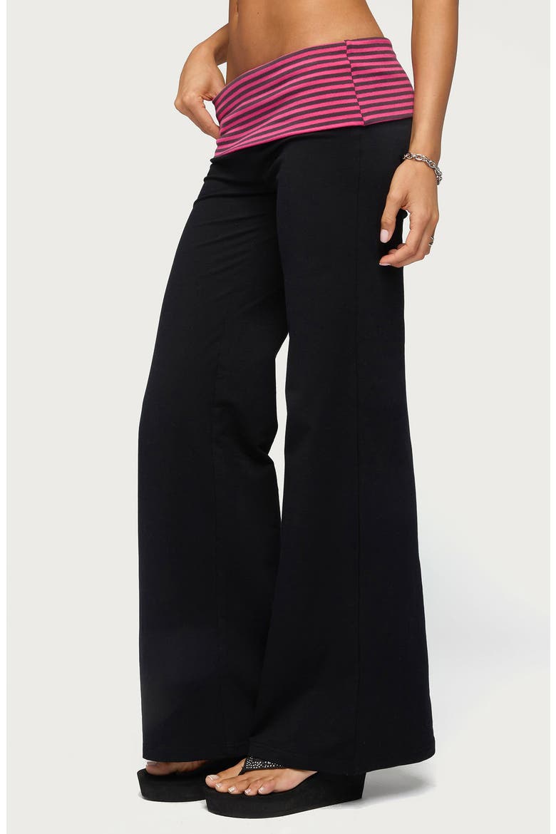 Maci Striped Foldover Wide Leg Pants, Alternate, color, BLACK-AND-PINK