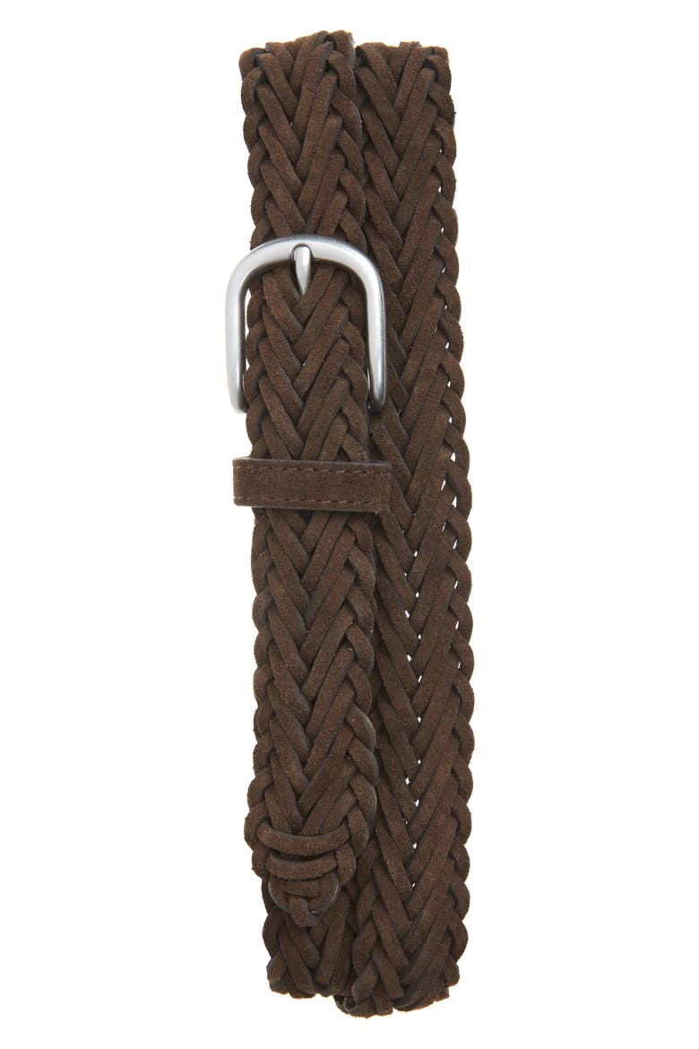 Keith Braided Suede Belt, Main, color, DARK BROWN