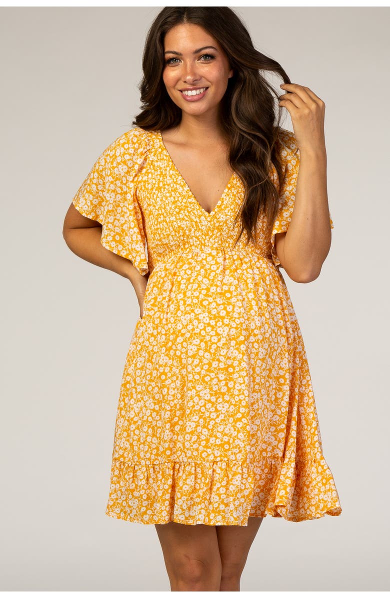 PinkBlush Floral Smocked Ruffle Dress, Main, color, Yellow
