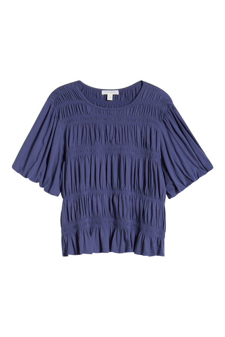 Shirred Puff Sleeve Cotton Top, Alternate, color, BLUE INDIGO