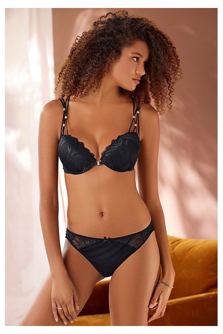 Women's Strappy Push Up Bra, Alternate, color, Black