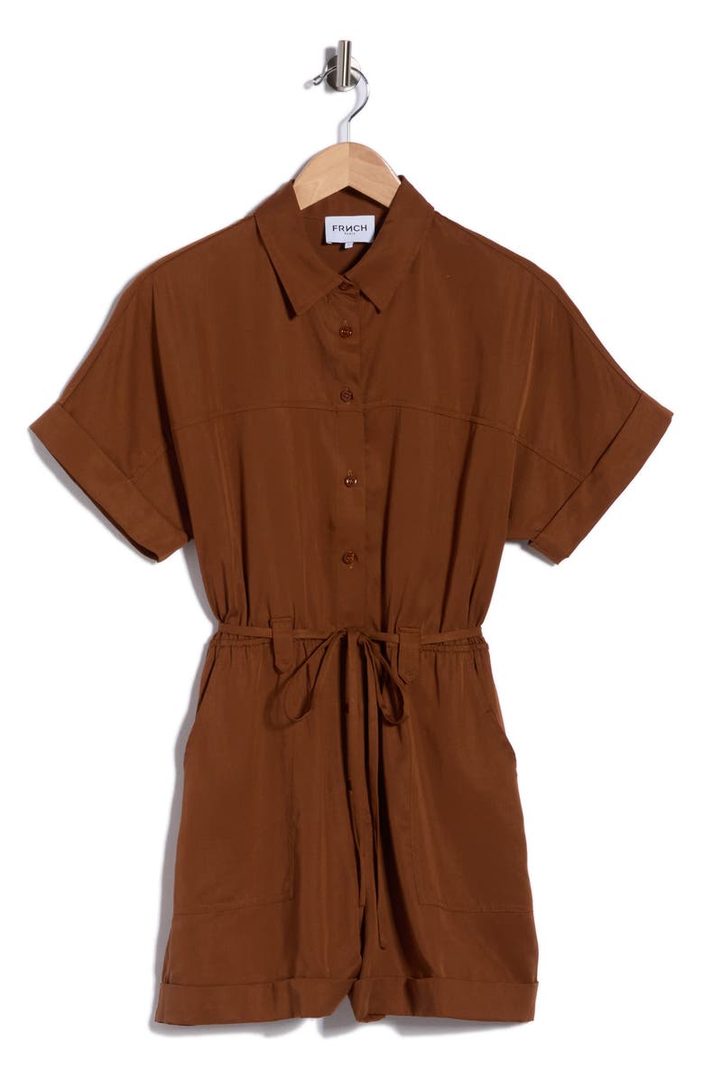FRNCH Lily Tie Waist Romper, Alternate, color, Marron Glace