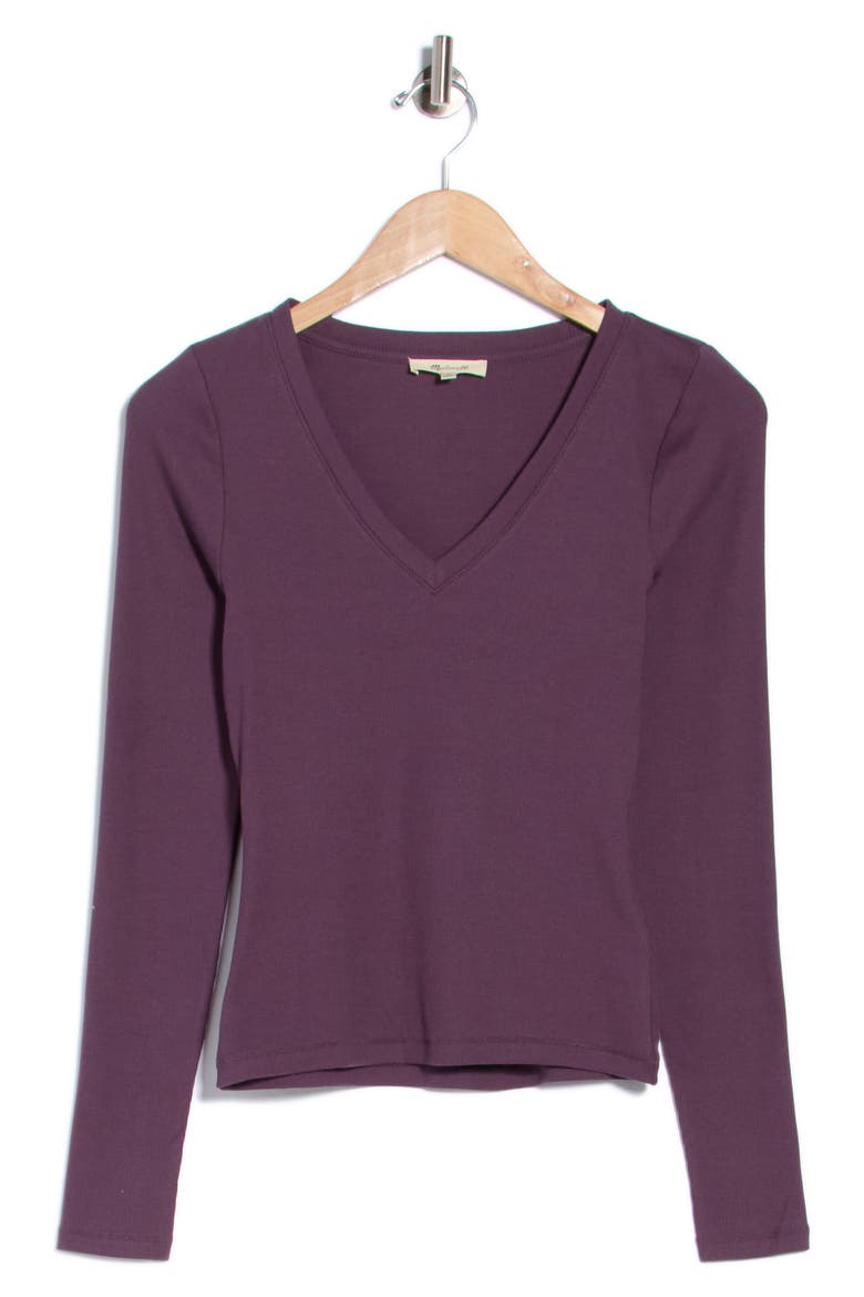 Long Sleeve V-Neck Rib Top, Alternate, color, CHARTER VIOLET