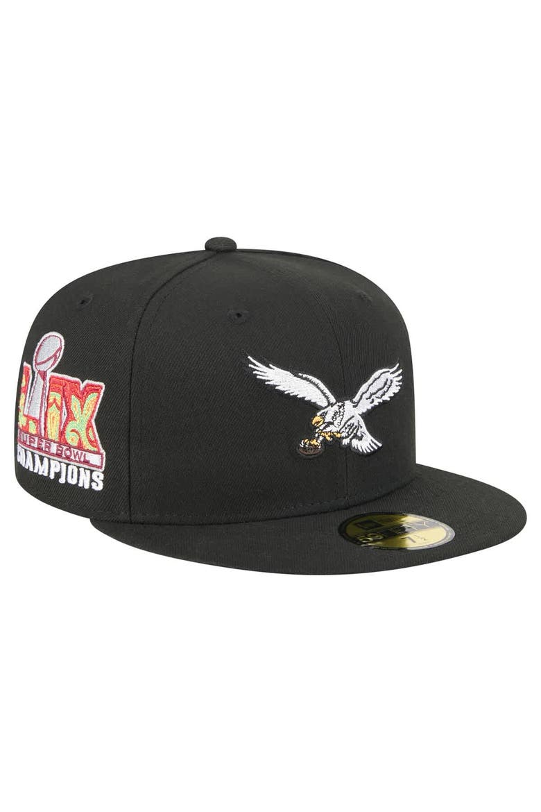 Men's New Era Black Philadelphia Eagles Super Bowl LIX Champions Historic Side Patch 59FIFTY Fitted Hat, Main, color, Black