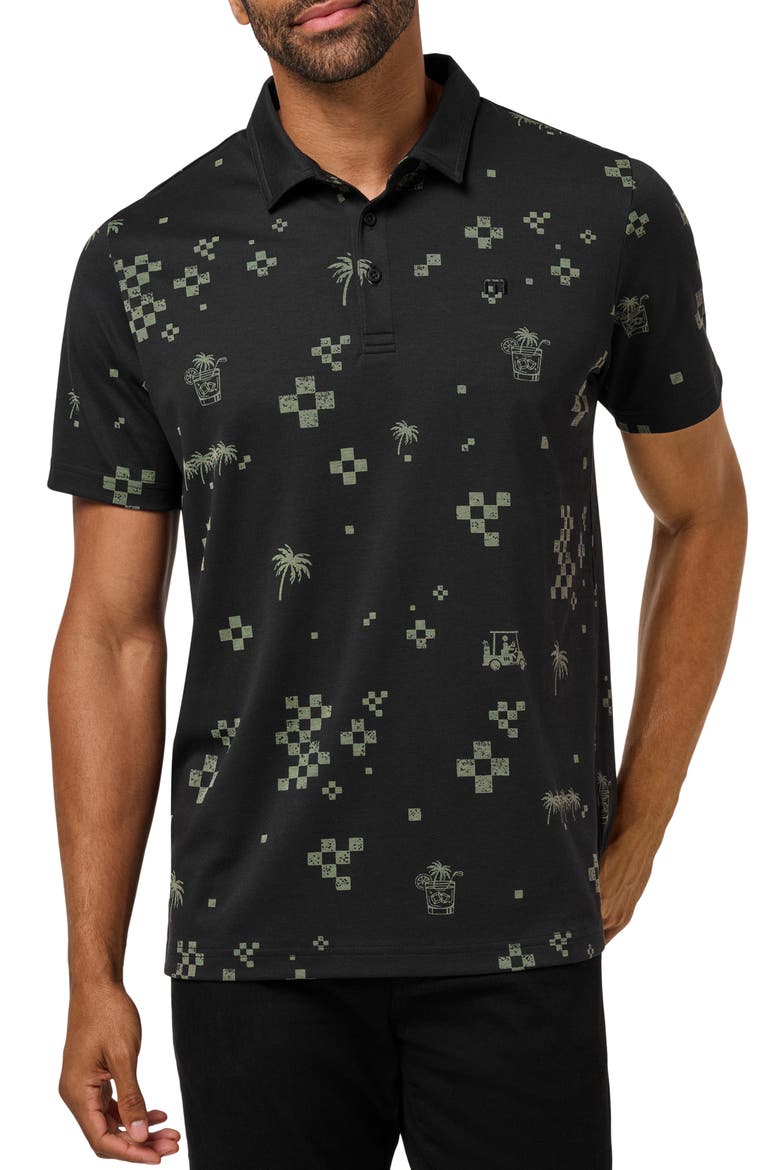 Beverage Cart Print Polo, Main, color, BLACK