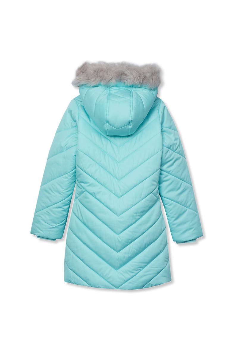 Girls Water Resistant Velour Parka, Alternate, color, Aqua Splash