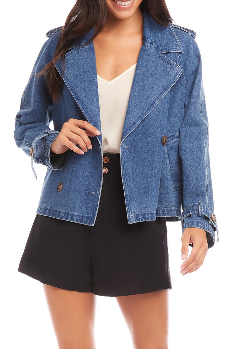 Chelsea Crop Denim Trench Coat, Main, color, DENIM
