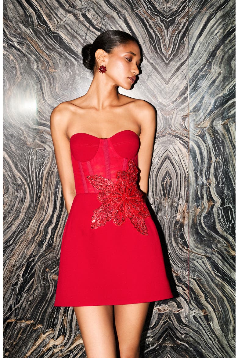 Trisha Sequin Strapless Minidress, Alternate, color, RED