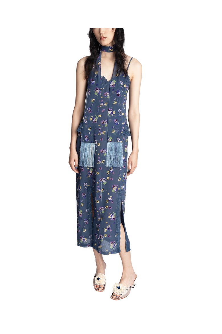 Night Blooming Chiffon Slip Dress, Main, color, INDIGO MULTI