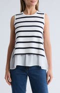 Adrianna Papell Stripe Sleeveless Twofer Sweater Vest