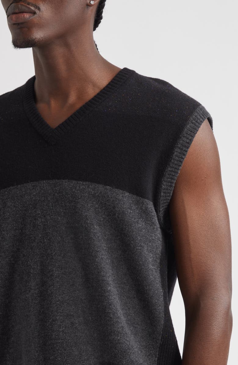 Eckhaus Latta Racer Colorblock Wool V-Neck Sweater Vest, Alternate, color, Raven