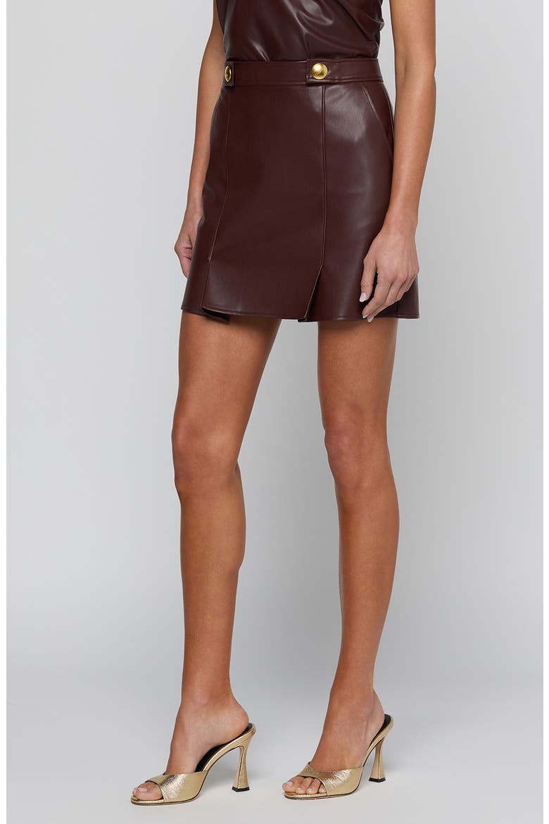 Nolina Button Tab Faux Leather Miniskirt, Alternate, color, DEEP MAHOGANY