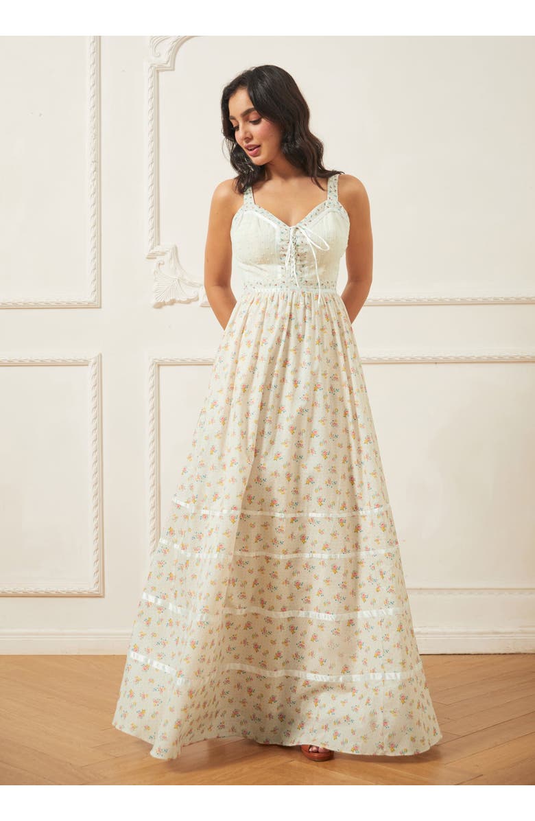 ModCloth Reyna Lace-Up Maxi Sundress, ModCloth x Gunne Sax, Alternate, color, Mia Bouquet