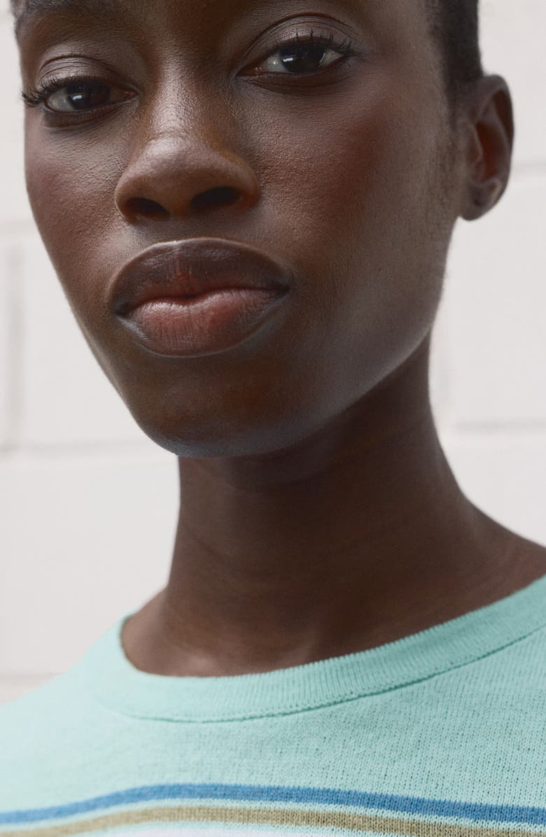 MANGO Stripe Short Sleeve Knit Shirt, Main, color, Mint Green