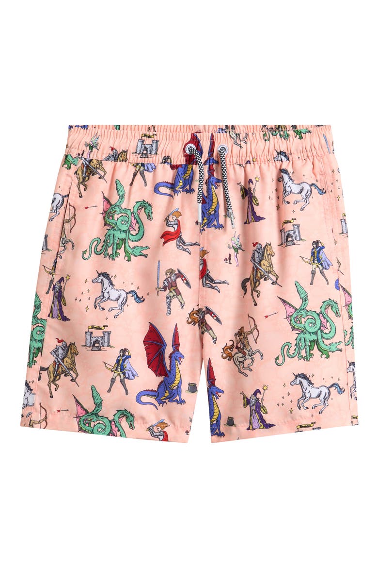 Kids' Fantasy Folk Print Swim Trunks, Main, color, PEACH