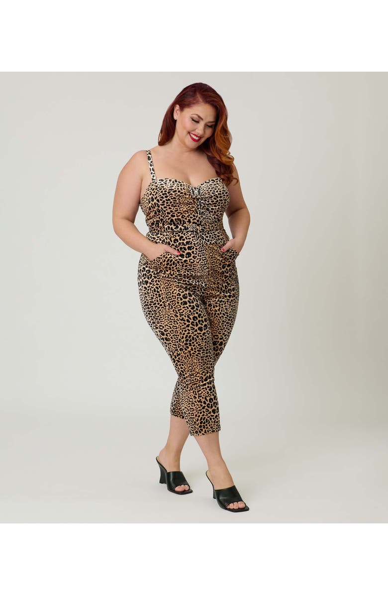 Unique Vintage Plus Size 1950s Cropped Jumpsuit, Alternate, color, Leopard Print