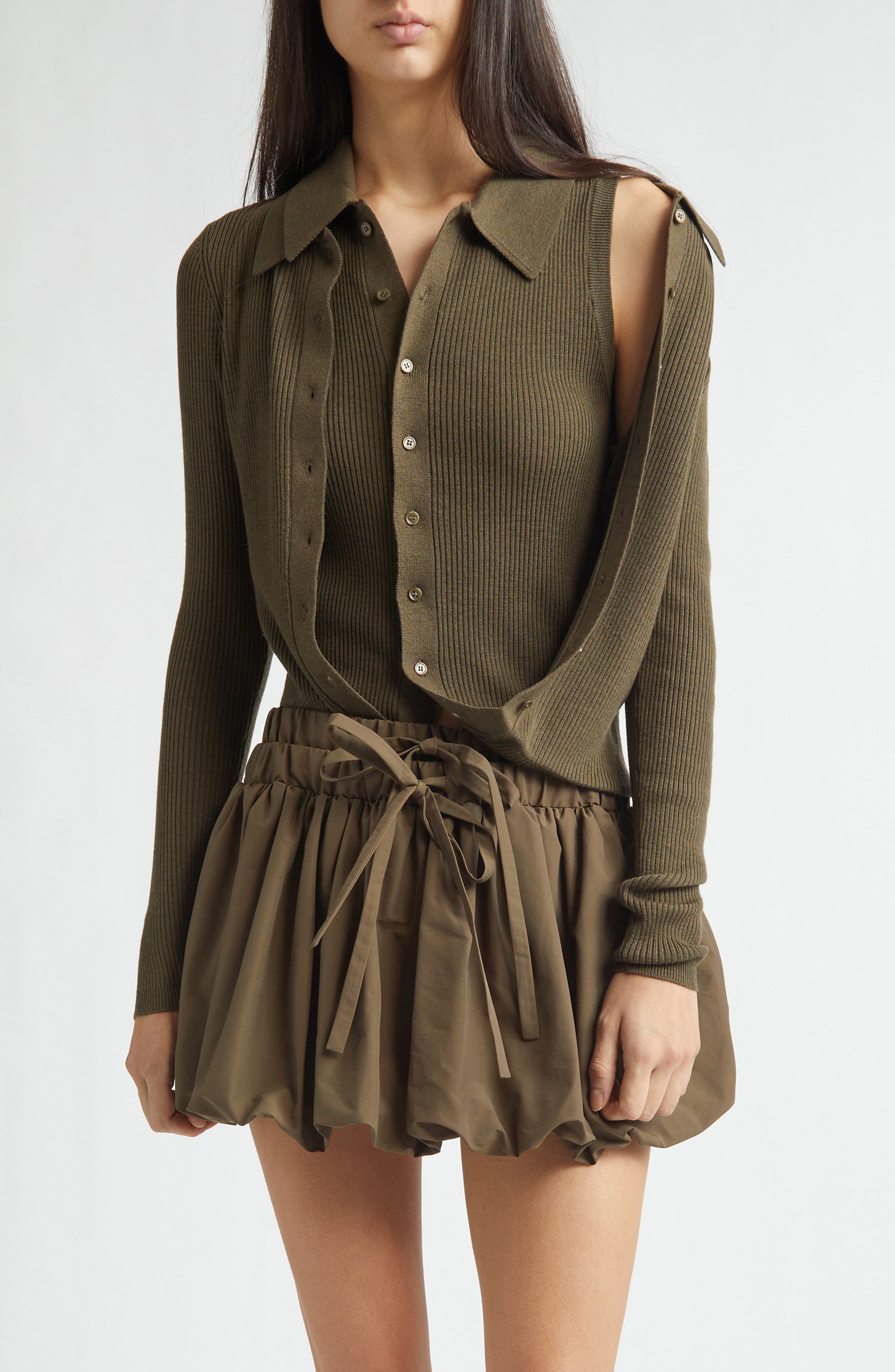 Fold-Up Slim Merino Wool Rib Cardigan
