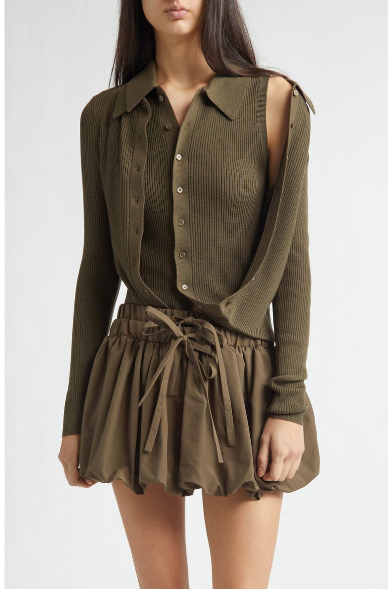 Fold-Up Slim Merino Wool Rib Cardigan, Main, color, TEAK