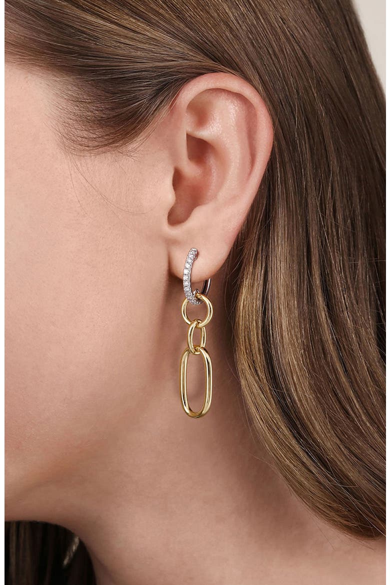Diamond Hollow Tube Huggie Hoop Drop Earrings, Alternate, color, TWO TONE