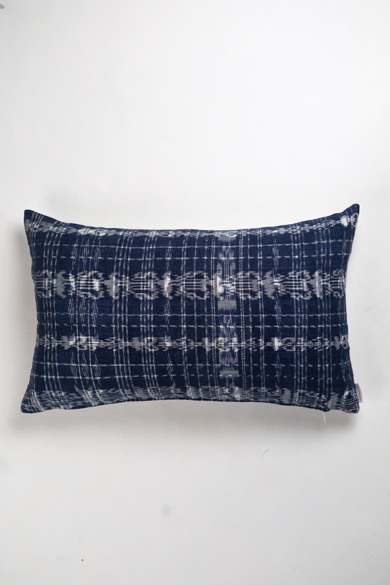 Vintage Ikat Plaid Handwoven Cotton Throw Pillow, Alternate, color, Blue