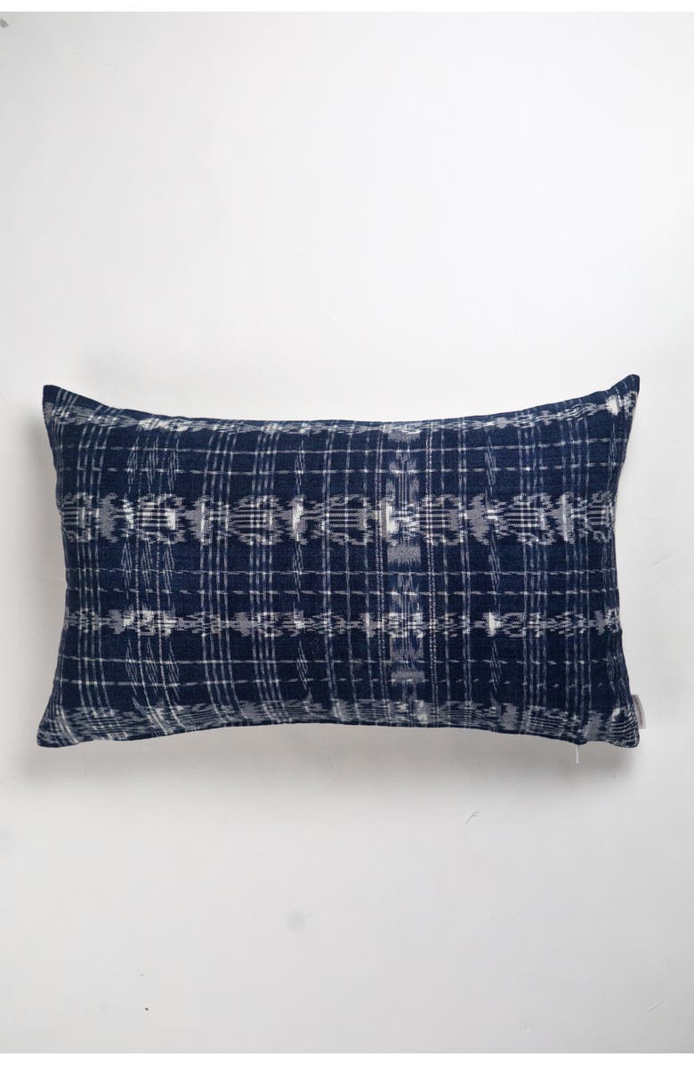 Archive New York Vintage Ikat Plaid Handwoven Cotton Throw Pillow, Alternate, color, Blue