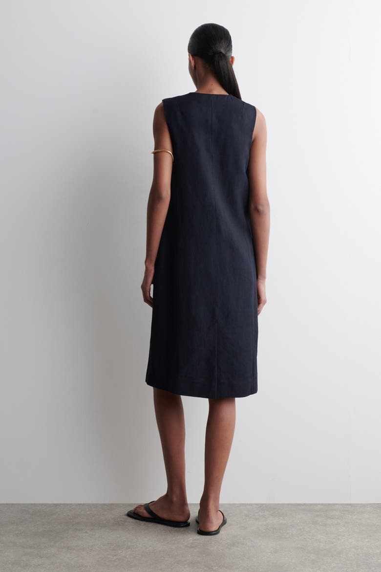 Linen-Blend Tie-Front Midi Dress, Alternate, color, NAVY