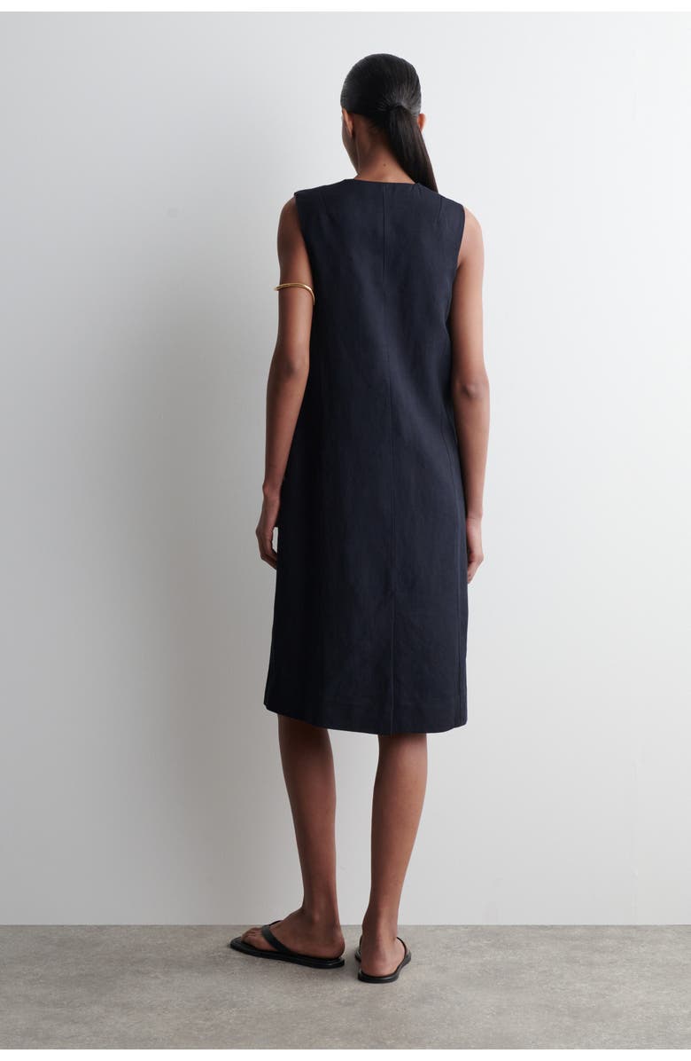 COS Linen-Blend Tie-Front Midi Dress, Alternate, color, Navy